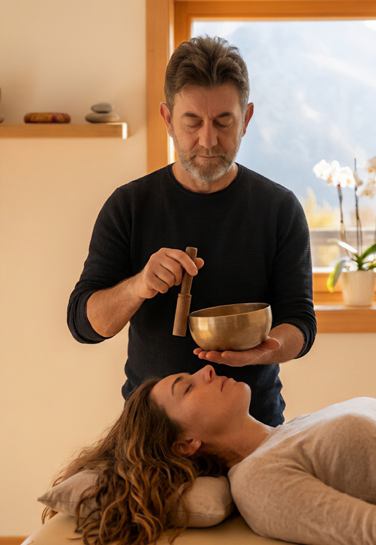 Trattamento di vibro-suonopuntura con diapason